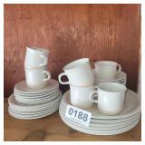 Stoneware dish set service for 6 (1 bowl missing)