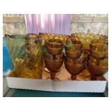 Amber glass compote, glasses