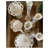 Milk glass and vases and dishes