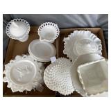 Milk glass plates, more