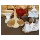 Milk glass Candle stick holder, Compote, more