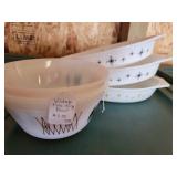 Fire King bowls, Pyrex divided dishes