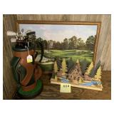 Golf course picture, golf bag phone, deer