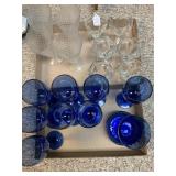 (8) blue glasses & pitcher, (10) ice cream dishes