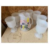 (7) frosted goblets and hand painted frosted