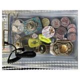Belt buckles, drink tokens, Elks pins and more