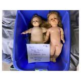 Vintage dolls, doll parts and tote