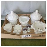 (8) Milk glass dishes