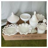 (8) Milk glasscandy dishes & more