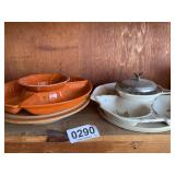 (2) Serving dishes on lazy Susan bases.