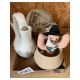 Left in vase, Navajo signed vase, plates and