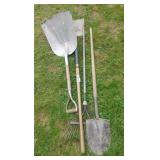 Shovels and rake