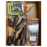 Screwdrivers, ratchet and socket set