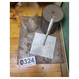Steel slab, Pyrex measuring glass & more