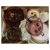 Dishes, glass pots with lids
