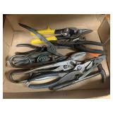 Tin snips, channel locks, meddle noise pliers,