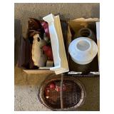 Globes, picture frames, basket