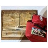 Craftsman hardware display, lunch bag