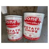 (2) Jones potato chip cans