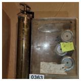Vintage fire extinguisher and car parts