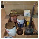 Vintage oil cans (3 full), oilers and more