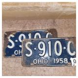 (2) Matching License plates  (1958 OH)
