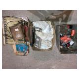 Vintage battery booster, fire extinguisher,