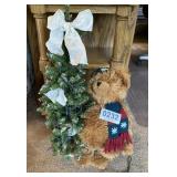 Lighted Christmas tree and bear