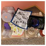 Baby items, misc lids, pressure cooker weights