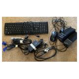 Computer keyboard, mouse, speakers, wiring