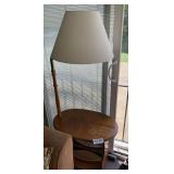 Wooden end table with lamp