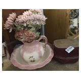 Wash basin & pitcher, basket