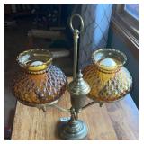 Vintage Double Student Lamp, amber glass