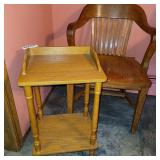 Wooden oak chair and small stand