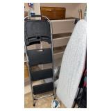 Step ladder, ironing board, iron