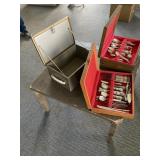 Silverware sets, locking box, table