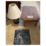 Stool, small lamp, slate wall hanging