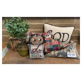Decorative pillows, plants and more