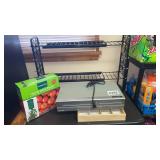 Metal shelf, DVD player ,more