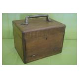 Vintage Drop Front Oak Box w/ Brass Handle & Tray