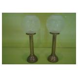 Brass & Glass Art Deco Candle Sticks, Hinged