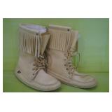 Genuine Moose Hide Fringe Snow Boots w/ Cream
