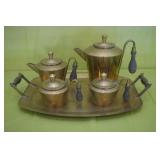 Brass Coffee & Tea Serving Set w/ Wood Handles