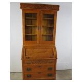 Victorian Walnut Cylinder Roll Top Oak Secretary