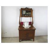 American Oak Wash Stand w/ Beveled Mirror &