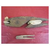 Folky Hand Carved Rope Reel & Wood Clothes Pin