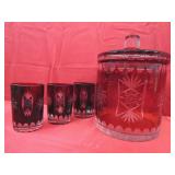 Bohemian Cut-to-Clear Ruby Red Set "Biscuit Jar"
