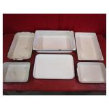 6 Enamelware Trays "White"