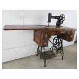 White USA Treadle Sewing Machine w/ Contents