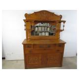 Antique Oak Sideboard Buffet w/ Mirror & Ornate